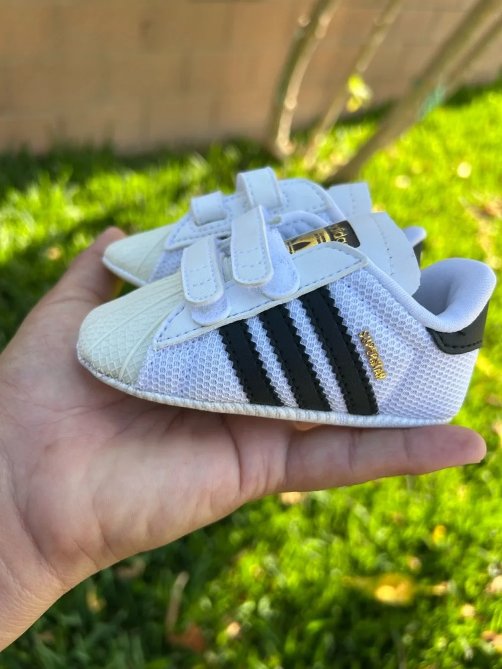 adidas White and Black Baby Superstar Crib Sneakers